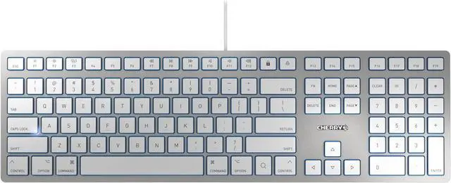 Main image of Cherry KC 6000 Slim for MAC, Wired Mac Keyboard with Number Pad, USB-A Connection, Whisper-Quiet Keys, Thin Design, SX Scissor Switches, QWERTY, Silver/White
