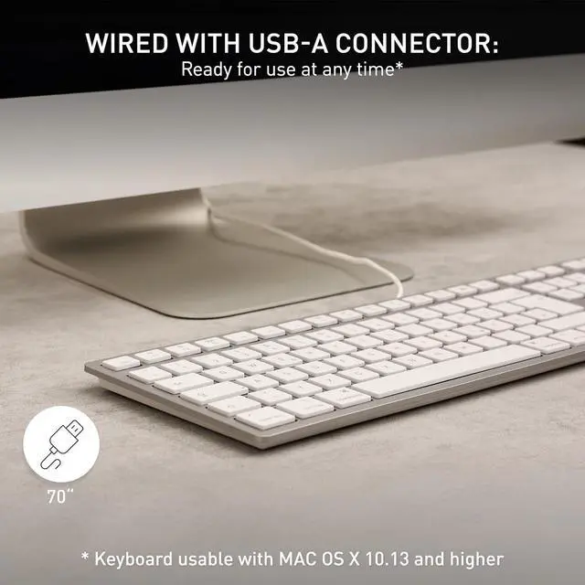 Alt view image 3 of 6 - Cherry KC 6000 Slim for MAC, Wired Mac Keyboard with Number Pad, USB-A Connection, Whisper-Quiet Keys, Thin Design, SX Scissor Switches, QWERTY, Silver/White