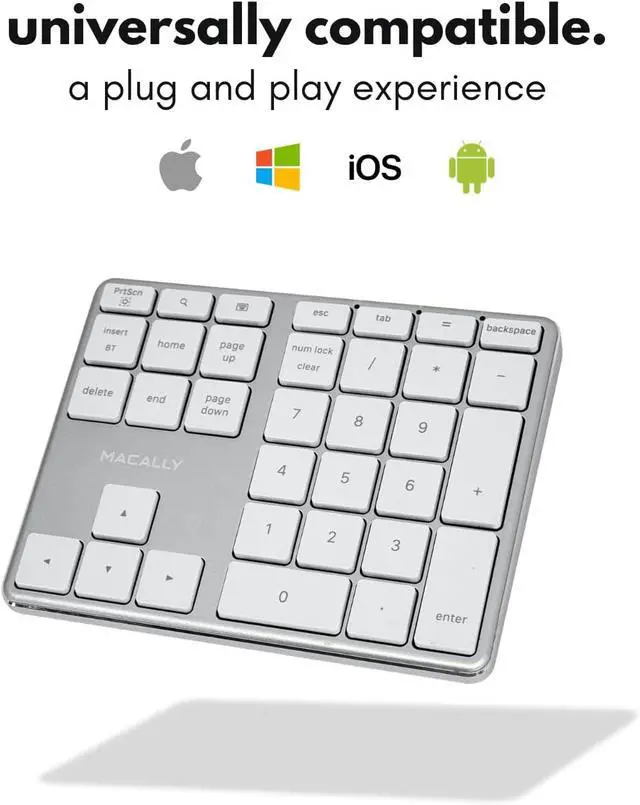 Alt view image 3 of 6 - Macally Bluetooth Number Pad for Laptop - Rechargeable Wireless Numeric Keypad - Slim 35 Key Wireless Number Pad Keyboard for Data Entry, 10 Key Numpad Compatible with Mac, MacBook, iPad, PC, Windows