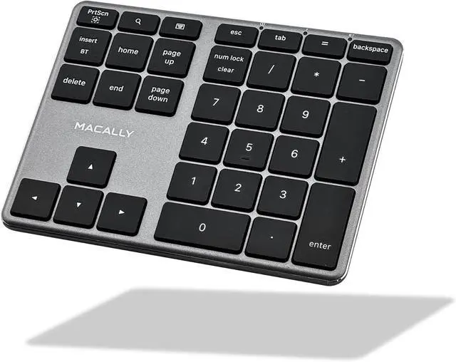 Main image of Macally Bluetooth Number Pad for Laptop - Slim Aluminum Design - Rechargeable Wireless Numeric Keypad - 35 Key Numpad Keyboard for Data Entry - for Mac, MacBook Pro/Air, iPad, iPhone, iOS, PC, Android
