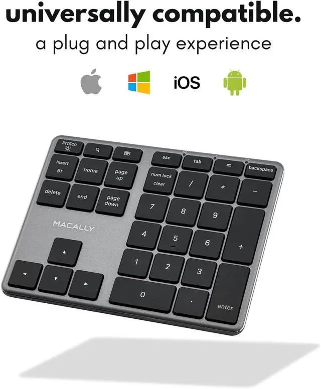 Alt view image 4 of 7 - Macally Bluetooth Number Pad for Laptop - Slim Aluminum Design - Rechargeable Wireless Numeric Keypad - 35 Key Numpad Keyboard for Data Entry - for Mac, MacBook Pro/Air, iPad, iPhone, iOS, PC, Android
