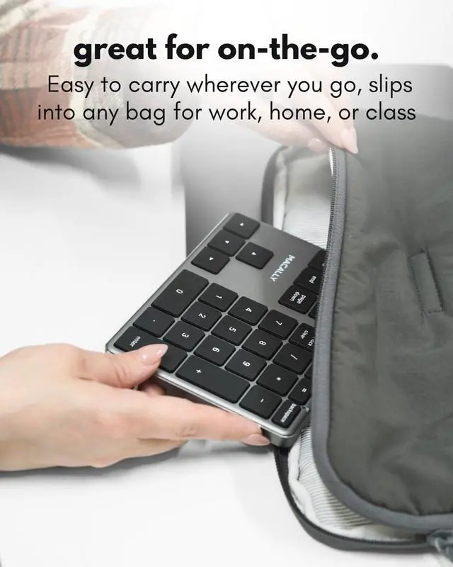 Alt view image 6 of 7 - Macally Bluetooth Number Pad for Laptop - Slim Aluminum Design - Rechargeable Wireless Numeric Keypad - 35 Key Numpad Keyboard for Data Entry - for Mac, MacBook Pro/Air, iPad, iPhone, iOS, PC, Android