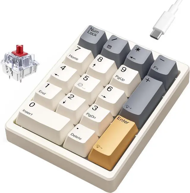 Main image of Kisnt KN17 Mechanical Numpad for Excel Financial Data Entry | Wired 17 Keys Hot Swappable, PBT Keycaps with White Backlit, Shortcut Input Device for Laptops PC Compact Keyboards