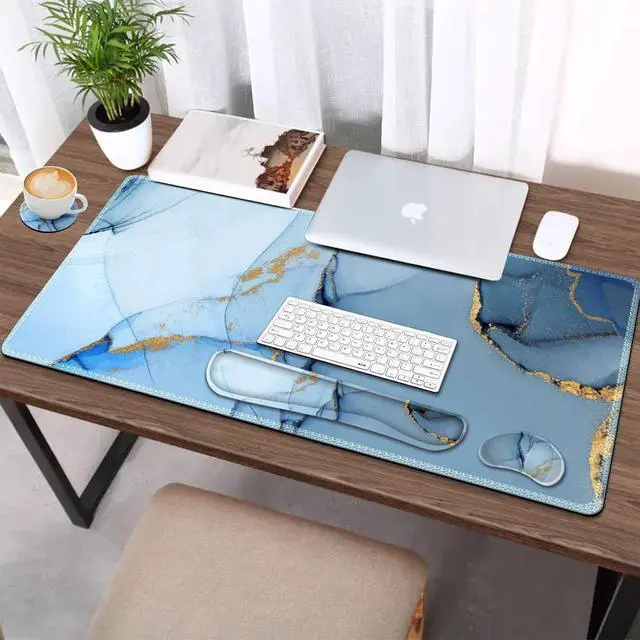 Alt view image 6 of 7 - AIMSA Large Gaming Mouse Pad Set, Keyboard Wrist Rest Support Mouse Pad, Ergonomic Memory Foam Multifunctional Extended Desk Mat 35x15.7in Anti-Slip Rubber Base for Office Home, Blue Marble