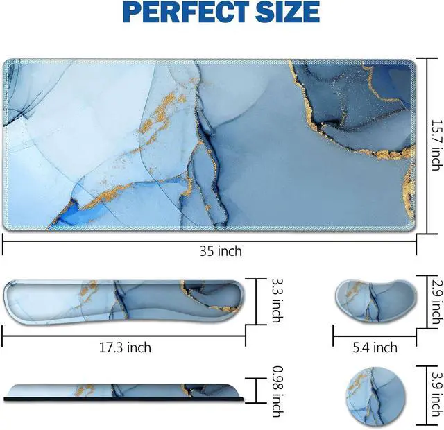 Alt view image 7 of 7 - AIMSA Large Gaming Mouse Pad Set, Keyboard Wrist Rest Support Mouse Pad, Ergonomic Memory Foam Multifunctional Extended Desk Mat 35x15.7in Anti-Slip Rubber Base for Office Home, Blue Marble