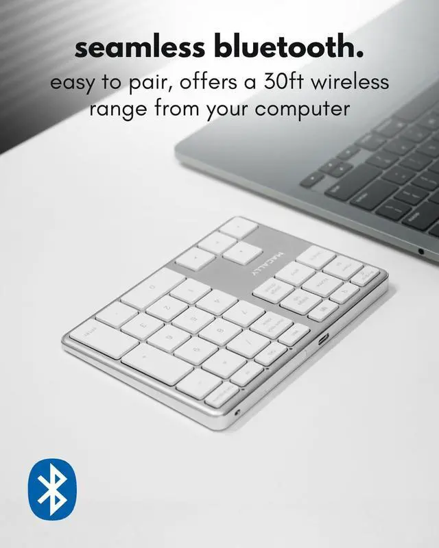 Alt view image 2 of 6 - Macally Bluetooth Number Pad for Laptop - Rechargeable Wireless Numeric Keypad - Slim 35 Key Wireless Number Pad Keyboard for Data Entry, 10 Key Numpad Compatible with Mac, MacBook, iPad, PC, Windows