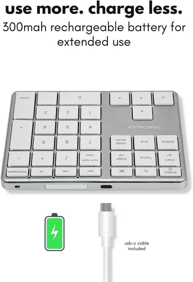 Alt view image 6 of 6 - Macally Bluetooth Number Pad for Laptop - Rechargeable Wireless Numeric Keypad - Slim 35 Key Wireless Number Pad Keyboard for Data Entry, 10 Key Numpad Compatible with Mac, MacBook, iPad, PC, Windows