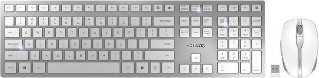 Main image of CHERRY DW 9100 Slim, Wireless Keyboard and Mouse Set, Bluetooth & 2.4 GHz RF Connection, Quiet Keys, Comfortable Writing, Rechargeable, QWERTY, Silver/White