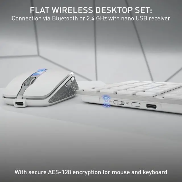 Alt view image 2 of 6 - CHERRY DW 9100 Slim, Wireless Keyboard and Mouse Set, Bluetooth & 2.4 GHz RF Connection, Quiet Keys, Comfortable Writing, Rechargeable, QWERTY, Silver/White