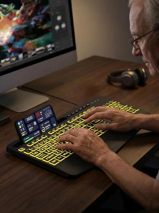 Alt view image 7 of 7 - SABLUTE Large Print Wired Keyboard, Ergo Wrist Rest, 7 Colors Backlight | K21 Pro Computer Keyboards with Phone Holder, Oversized Letter keys Easy to See and Type for Laptop, PC, Windows, Black
