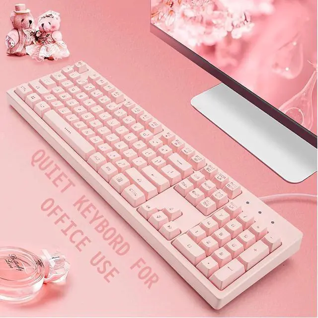 Alt view image 3 of 7 - Basaltech Pink Wired Keyboard with Rainbow LED Backlit | Full Size 104 Key USB Gaming Keyboard,Quiet Creamy Typing and Double Shot Keycaps Light Up Keyboard for PC, Mac, Laptop