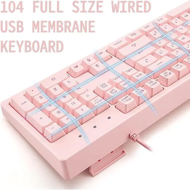 Alt view image 2 of 7 - Basaltech Pink Wired Keyboard with Rainbow LED Backlit | Full Size 104 Key USB Gaming Keyboard,Quiet Creamy Typing and Double Shot Keycaps Light Up Keyboard for PC, Mac, Laptop