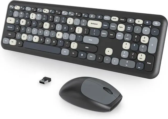 Main image of Black White Wireless Keyboard and Mouse Combo, 2.4GHz Retro Typewriter Keyboard, Full Size Cute Key Board with Number Pad, Home and Office Silent Keyboards (Black Mixed)