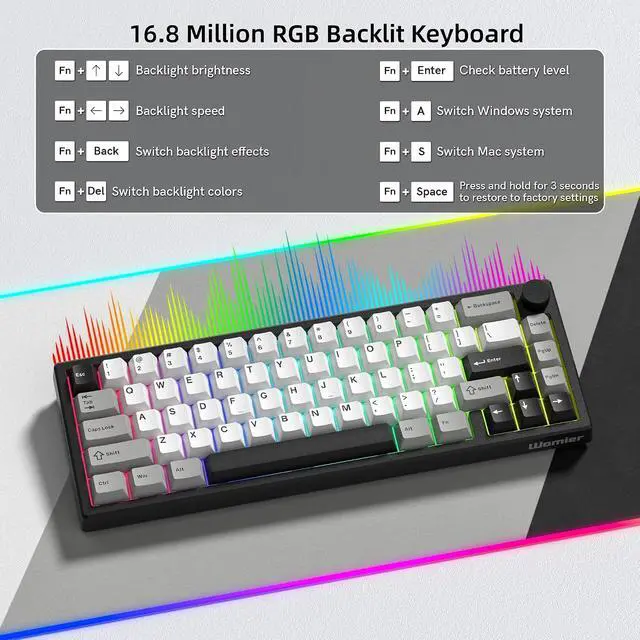 Alt view image 4 of 6 - Womier Wireless 60% Gaming Keyboard with CNC Knob Mechanical Keyboard | QMK/VIA Creamy Mechanical Keyboard,Tri-Mode Thocky Custom Black White Key Board,Hot Swap Gasket Mount RGB for Win/Mac-Q61 V2