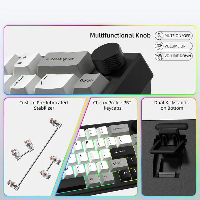 Alt view image 6 of 6 - Womier Wireless 60% Gaming Keyboard with CNC Knob Mechanical Keyboard | QMK/VIA Creamy Mechanical Keyboard,Tri-Mode Thocky Custom Black White Key Board,Hot Swap Gasket Mount RGB for Win/Mac-Q61 V2