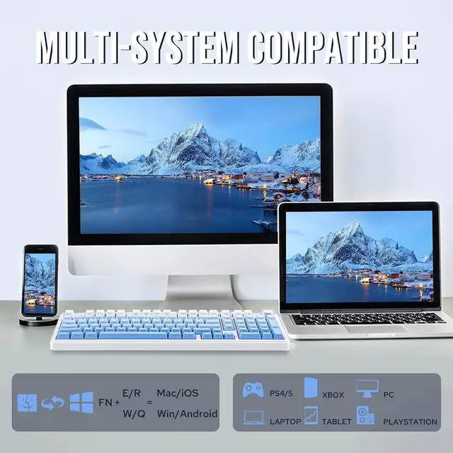 Alt view image 5 of 7 - EPOMAKER X Aula F99 PRO Wireless Gaming Keyboard with 8000mAh Battery, Hot Swappable Creamy Keyboard, 2.4GHz/Type-C/BT5.0, NKRO, RGB Backlit for Win/Mac/Gaming (Blue Gradient)