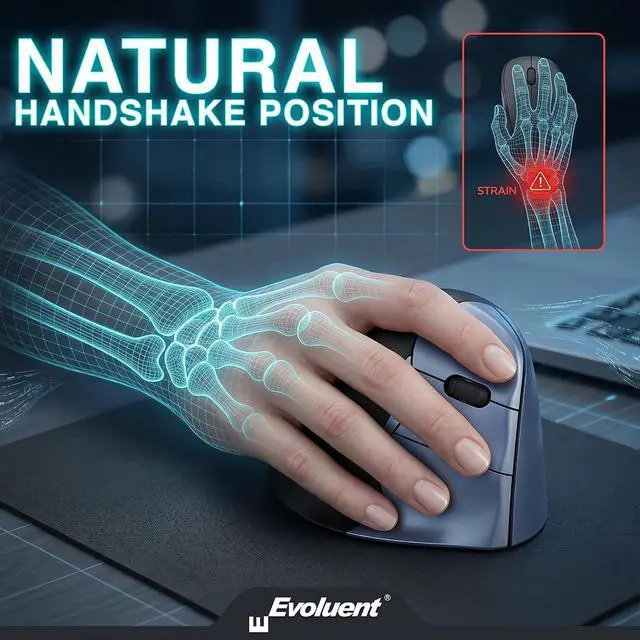 Alt view image 2 of 7 - Evoluent Inventor of the Vertical Mouse VM4RW Ergonomic Vertical Mouse Right Hand Regular Size Wireless USB, Sculpted for Comfort, Reduces Wrist Strain, 4 Speeds, 6 Customizable Buttons in Windows
