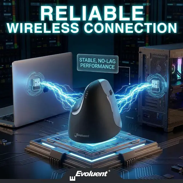 Alt view image 5 of 7 - Evoluent Inventor of the Vertical Mouse VM4RW Ergonomic Vertical Mouse Right Hand Regular Size Wireless USB, Sculpted for Comfort, Reduces Wrist Strain, 4 Speeds, 6 Customizable Buttons in Windows