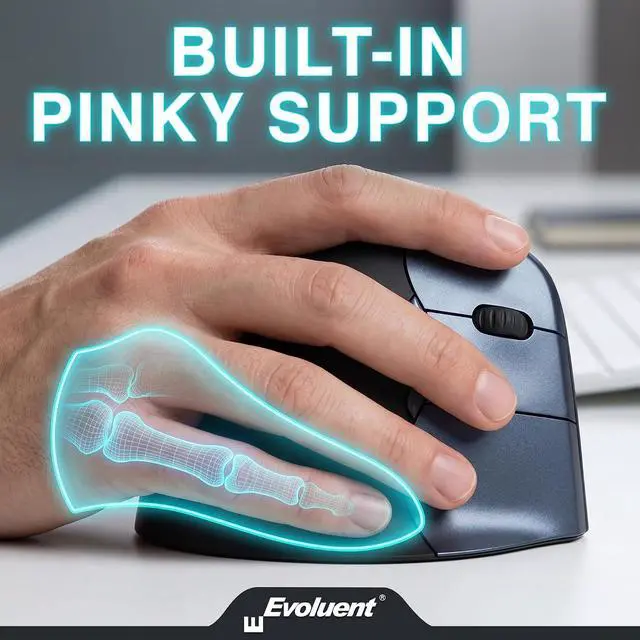 Alt view image 7 of 7 - Evoluent Inventor of the Vertical Mouse VM4RW Ergonomic Vertical Mouse Right Hand Regular Size Wireless USB, Sculpted for Comfort, Reduces Wrist Strain, 4 Speeds, 6 Customizable Buttons in Windows