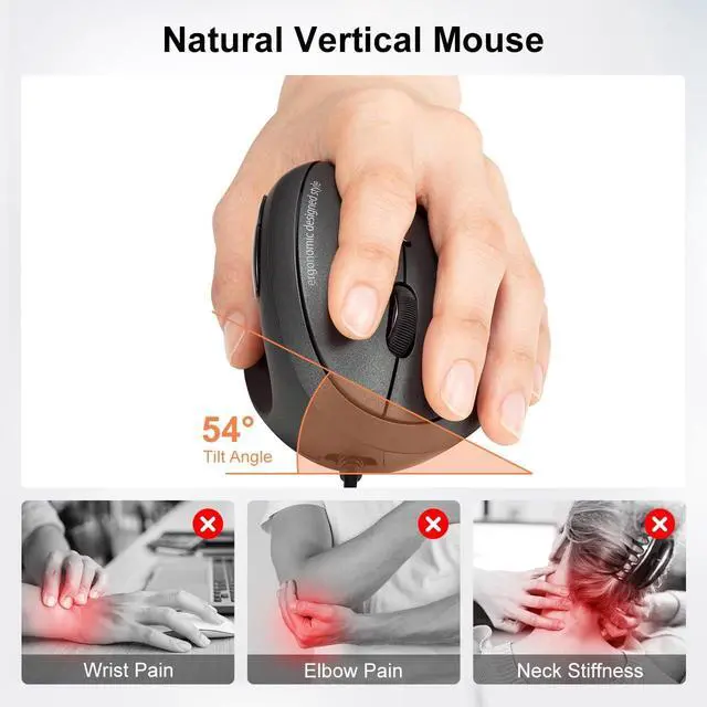 Alt view image 3 of 7 - SANWA Left Handed Ergonomic Mouse, Wired Left Mouse for Small Medium Hands, 1000/1600/2400/3200 DPI, Reduce Wrist Strain, 6 Buttons, Leftie USB Ergo Mice, Compatible with Win, Mac, Office, Home, Black