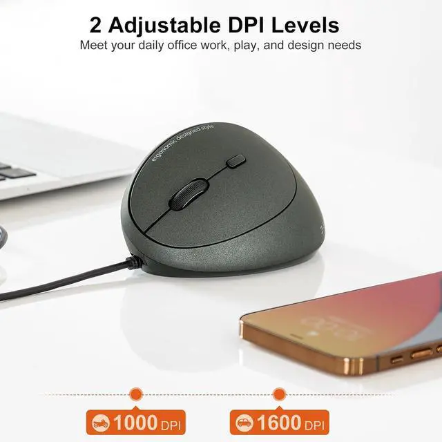 Alt view image 4 of 7 - SANWA Left Handed Ergonomic Mouse, Wired Left Mouse for Small Medium Hands, 1000/1600/2400/3200 DPI, Reduce Wrist Strain, 6 Buttons, Leftie USB Ergo Mice, Compatible with Win, Mac, Office, Home, Black