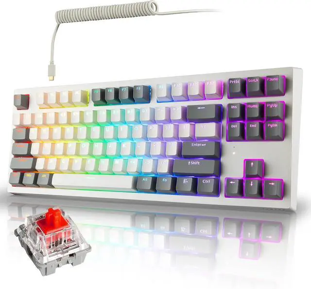 Main image of TECWARE Phantom+ Elite 87 Key RGB Mechanical Gaming Keyboard | 3 Mode Wireless Bluetooth 5.0 2.4GHz & USB C Wired | Hot Swappable 5 Pin | Double Shot PBT Keycaps | Wraith Red Switch - White