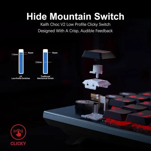 Alt view image 2 of 7 - Hexgears Immersion A3 Low-Profile Wireless Mechanical Keyboard, TKL Hot-Swappable Aluminum Gaming Keyboard, BT5.0/2.4GHz/USB-C Clicky Switches, RGB Backlit, TFT Screen & 5800mAh Battery for Pc/Mac