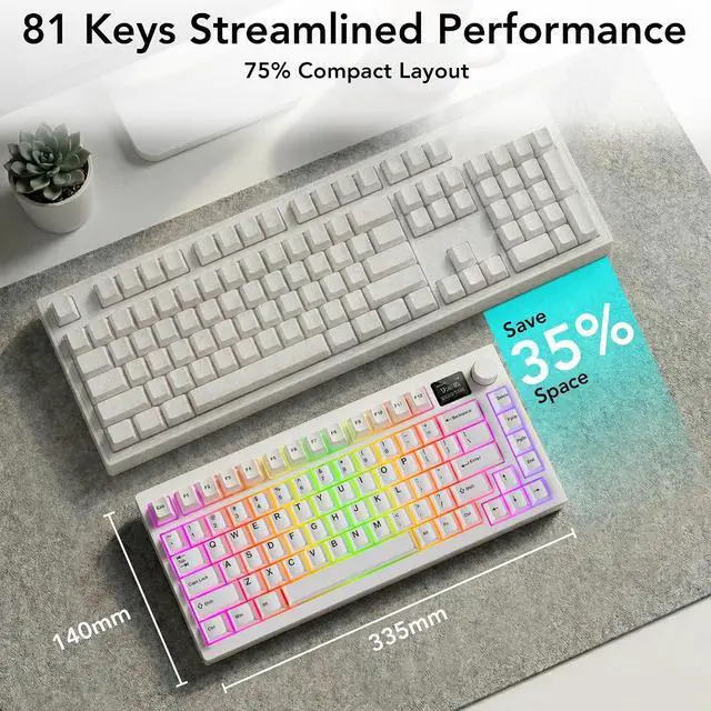 Alt view image 6 of 7 - TECWARE Spectre 75% RGB Wireless White Mechanical Gaming Keyboard | Customizable LCD Screen | Tri-Mode Bluetooth | Gasket Mount | Hot Swappable Sockets | Creamy Thocky | Candy Red Linear Switches