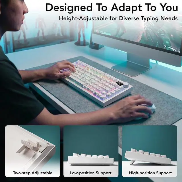 Alt view image 7 of 7 - TECWARE Spectre 75% RGB Wireless White Mechanical Gaming Keyboard | Customizable LCD Screen | Tri-Mode Bluetooth | Gasket Mount | Hot Swappable Sockets | Creamy Thocky | Candy Red Linear Switches