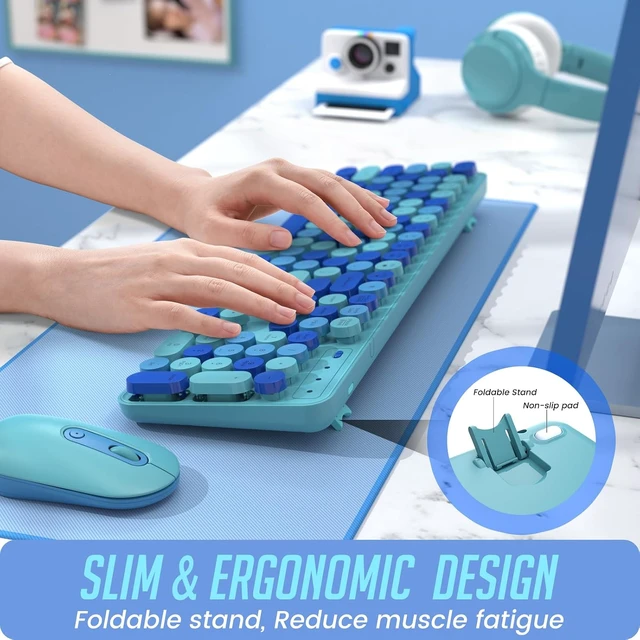 Alt view image 3 of 7 - Wireless Keyboard and Mouse, Full-Sized Typewriter Keyboard Silent, Blue