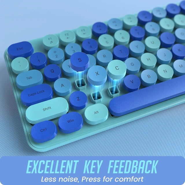 Alt view image 6 of 7 - Wireless Keyboard and Mouse, Full-Sized Typewriter Keyboard Silent, Blue