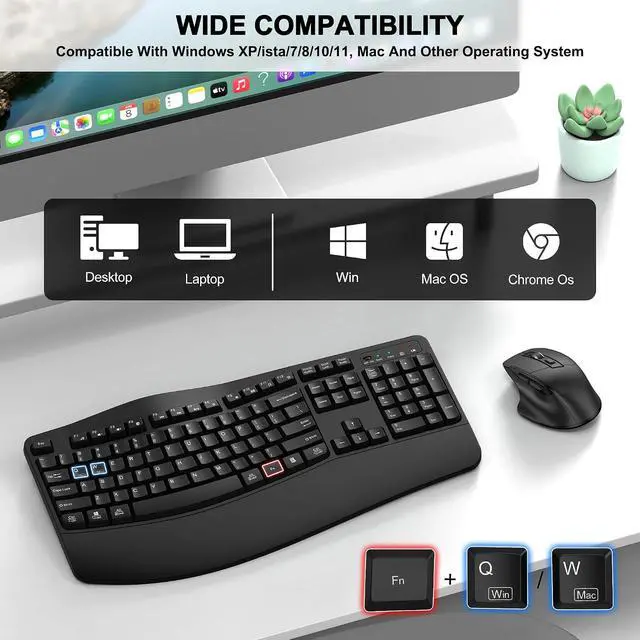 Alt view image 7 of 7 - Wireless Keyboard and Mouse Combo, 2.4G Ergonomic Wave Keys(Black) | Full Size Wave Keyboard with Wrist Rest, 3-Level DPI Adjustable Ergonomic Mouse for Windows and Mac OS Desktop/Laptop/PC