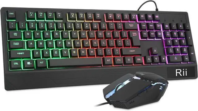 Main image of Rii Gaming Keyboard and Mouse Combo,104 Keys USB Wired Keyboard | RK400 RGB LED Backlit Mechanical Feeling Gaming Keyboard with Wrist Rest for PC/Laptop-Black