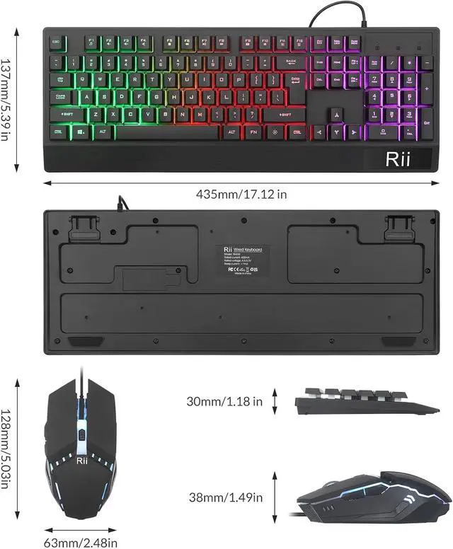 Alt view image 2 of 7 - Rii Gaming Keyboard and Mouse Combo,104 Keys USB Wired Keyboard | RK400 RGB LED Backlit Mechanical Feeling Gaming Keyboard with Wrist Rest for PC/Laptop-Black