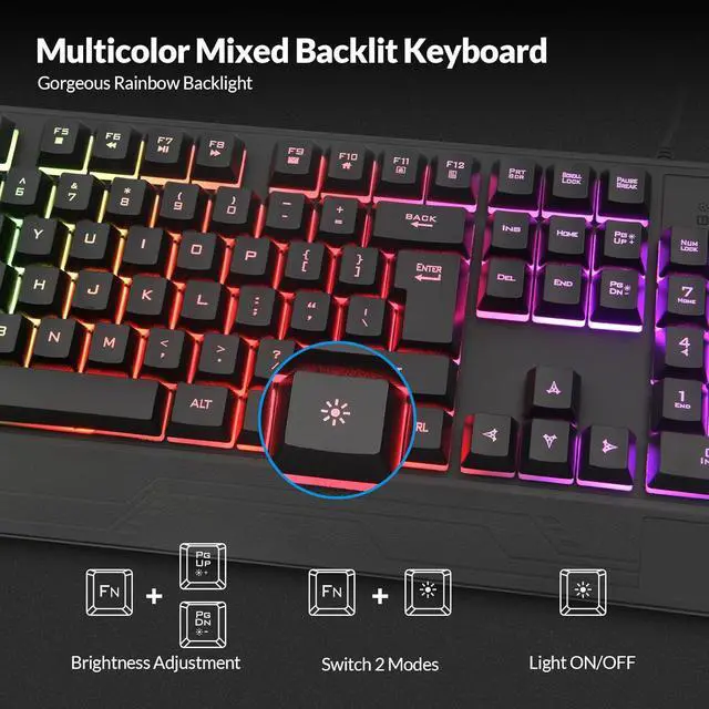 Alt view image 3 of 7 - Rii Gaming Keyboard and Mouse Combo,104 Keys USB Wired Keyboard | RK400 RGB LED Backlit Mechanical Feeling Gaming Keyboard with Wrist Rest for PC/Laptop-Black