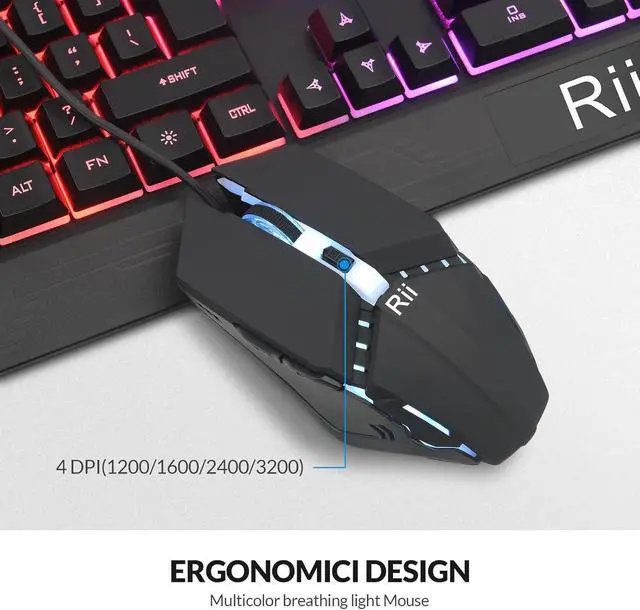 Alt view image 4 of 7 - Rii Gaming Keyboard and Mouse Combo,104 Keys USB Wired Keyboard | RK400 RGB LED Backlit Mechanical Feeling Gaming Keyboard with Wrist Rest for PC/Laptop-Black