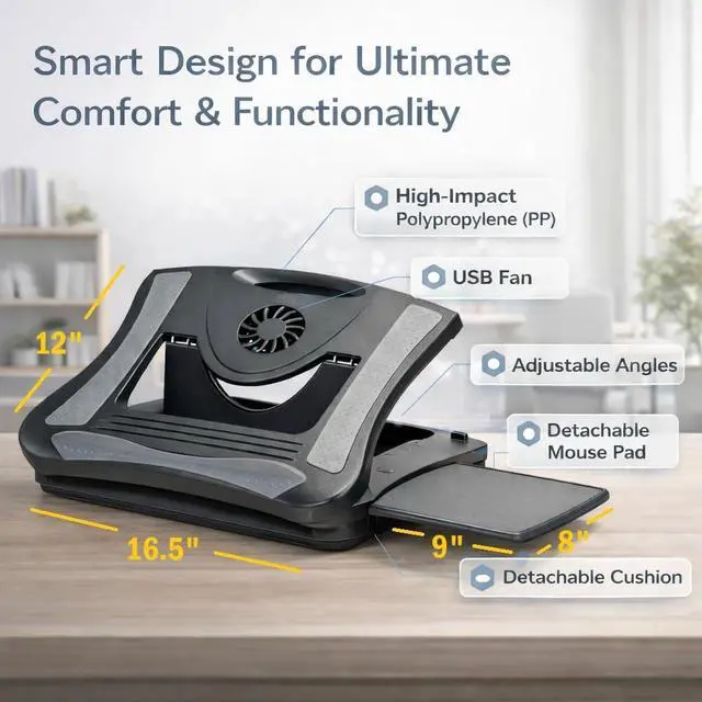 Alt view image 2 of 7 - MAX SMART Laptop Lap Pad Laptop Stand with Attached Mouse Pad, Cushion and USB Cooling Fan, Non-Slip Heat Shield Tablet Computer Stand for Sturdy Work Station for Home, Office, Bed Sofa, Couch and Car