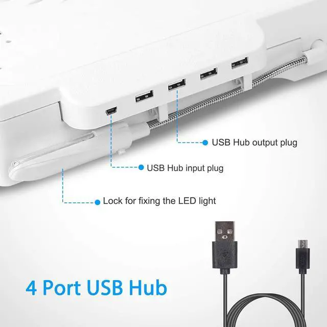 Alt view image 3 of 7 - TeqHome Laptop Table for Bed, Adjustable Laptop Bed Desk with Fan, 4 USB Ports, Portable Lap Desk with Foldable Legs, Laptops Stand for Couch Sofa Bed Tray with LED Light, Storage, Mouse Pad - White