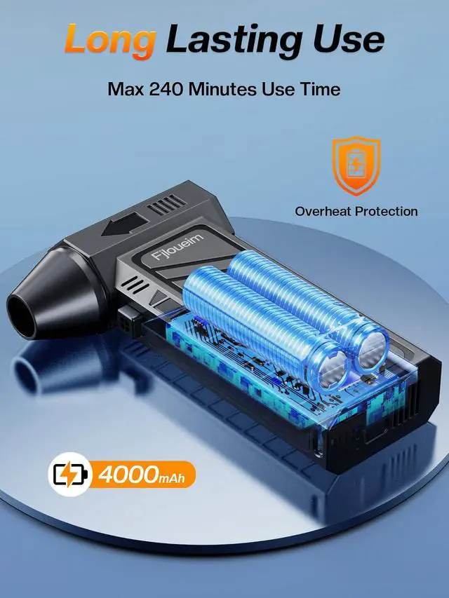 Alt view image 5 of 7 - Electric Air Duster, 130,000RPM Compressed Air Duster Rechargeable with 4-Speed Settings, Mini Turbo Jet Fan Blower Portable USB-C for Keyboards PC Electronics Cars (Black)