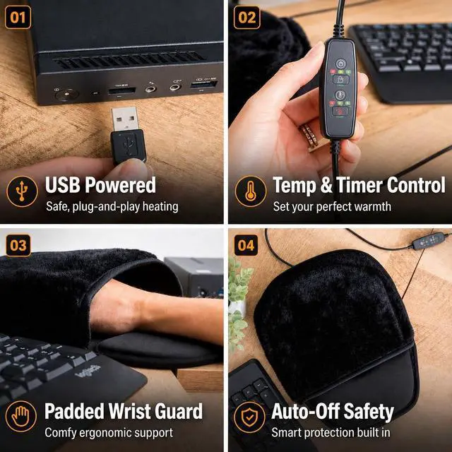 Alt view image 4 of 7 - Heated Mouse Pad, USB Mouse Hand Warmer, Wrist Rest, 3 Heat Levels