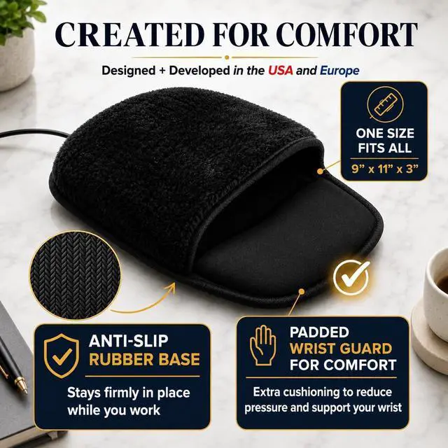 Alt view image 5 of 7 - Heated Mouse Pad, USB Mouse Hand Warmer, Wrist Rest, 3 Heat Levels