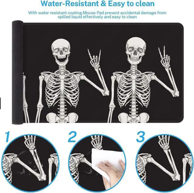 Alt view image 2 of 7 - Large Gaming Mouse Pad Black Skull Non-Slip Desk Pad Keyboard and Mouse Desk Mat for Gamer, Office & Home, 31.5 x 15.7 in