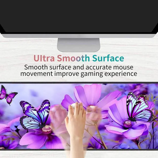 Alt view image 3 of 7 - Desk Pad Mat Gaming Mouse Pads with Coasters,Stitched Edges Design Mouse Pad XXL Large Mouse Pad for Laptop Computers Purple Flowers and Butterflies Desk Writing Mat for Office & Home