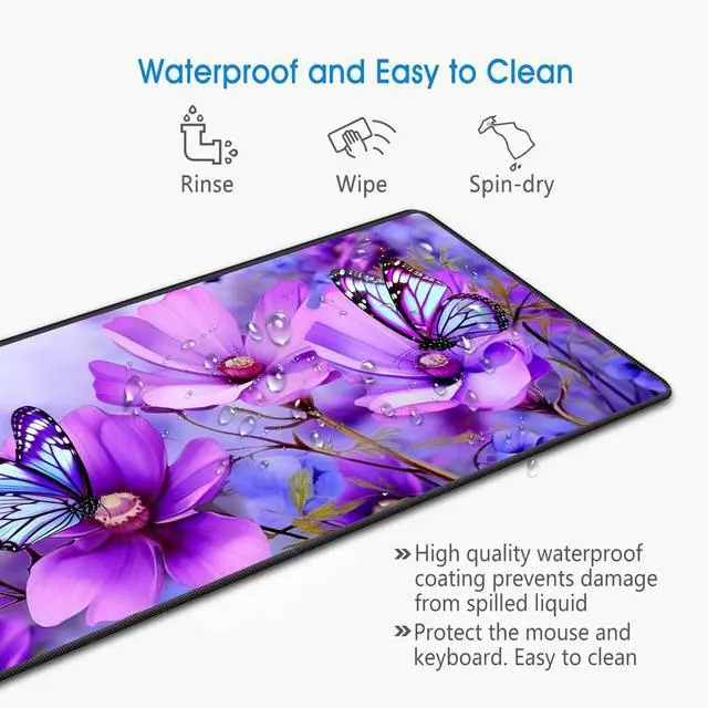 Alt view image 6 of 7 - Desk Pad Mat Gaming Mouse Pads with Coasters,Stitched Edges Design Mouse Pad XXL Large Mouse Pad for Laptop Computers Purple Flowers and Butterflies Desk Writing Mat for Office & Home