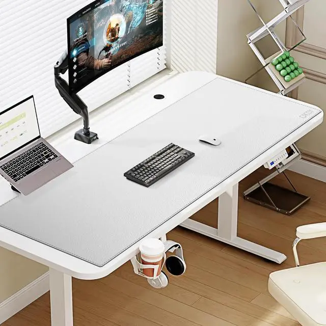 Alt view image 5 of 7 - Cacoy Leather Desk Blotter Pad, 47.2" x 15.7" Oversized Mouse Pad XXL, Extended Computer Mouse Mat, Desk Writing Pad for Office, Home, Gaming (White)