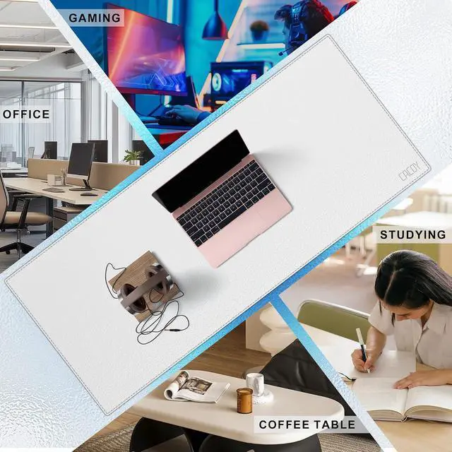 Alt view image 6 of 7 - Cacoy Leather Desk Blotter Pad, 47.2" x 15.7" Oversized Mouse Pad XXL, Extended Computer Mouse Mat, Desk Writing Pad for Office, Home, Gaming (White)