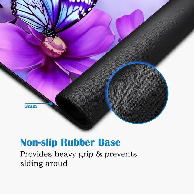 Alt view image 5 of 7 - Desk Pad Mat Gaming Mouse Pads with Coasters,Stitched Edges Design Mouse Pad XXL Large Mouse Pad for Laptop Computers Purple Flowers and Butterflies Desk Writing Mat for Office & Home