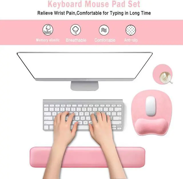 Alt view image 2 of 7 - Memory Foam Set Wrist Rest Pad & Mouse Wrist Rest Support,Ergonomic Design for Office,Home,Laptop,Desktop Computer,Gaming Keyboard - Pink