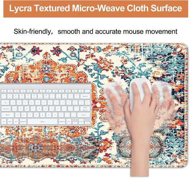 Alt view image 5 of 7 - iLeadon Keyboard Mouse Pad Set, Large Boho Desk Mat with Wrist Rest | Large Gaming Mouse Pad, wrist rest, Wrist support, coaster, Easy Typing Pain Relief,Desk Mat for Home Office,35.4x15.7in
