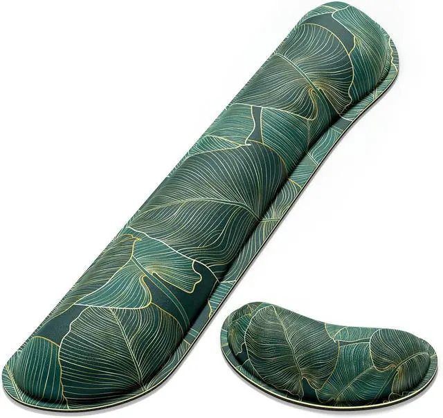 Main image of Dapesuom Enlarge Keyboard Wrist Rest, Memory Foam Wrist Cushion for Desk Mats Support, Cute Pain Relief Keyboard Mouse Pad Rests Set with Non-Slip Base for Gaming Laptop Office Computer, Green Leaf